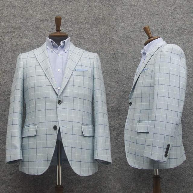 秋冬物ジャケット　ウール100％　セミスタイリッシュ２釦　ライトブルー/大格子　[AB体]　メンズジャケット　HV15127-14