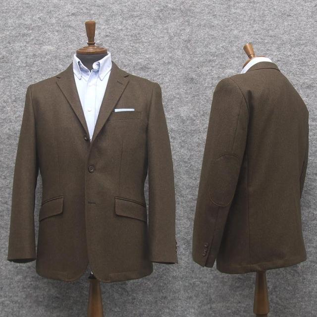 秋冬物ジャケット　ウール混　ベーシック段返り３釦　茶系/織柄小格子　[AB体]　メンズジャケット　HV15132-30