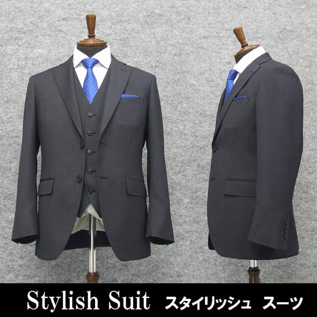 通年物 スタイリッシュ３ピーススーツ グレー/バーズアイ[AB体][BB体] J18006