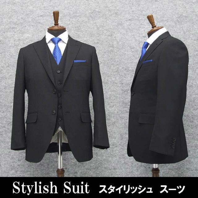 通年物 スタイリッシュ３ピーススーツ 黒系/チェック [AB体][BB体] J18138