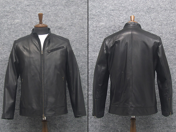 シープスキンレザー ライダースZIPジャケット 革ジャン 黒 羊革（ラム