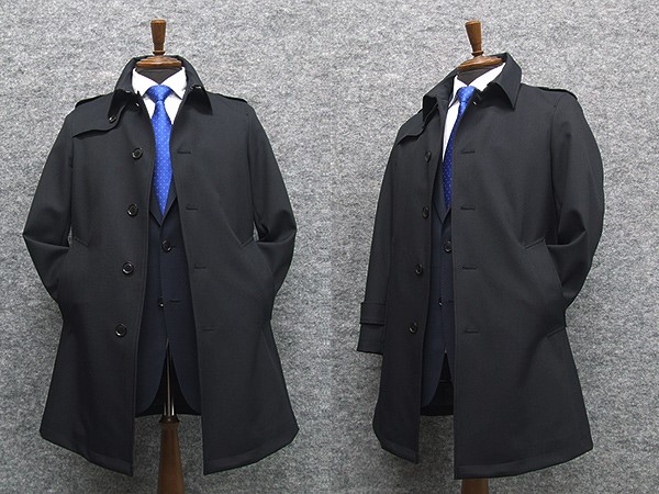 トレンチ調ビジネスコート　ライナー付き　[A体][AB体]対応　５釦コート　黒紺/無地　NS6117603