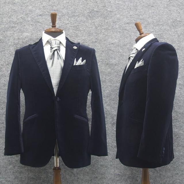 パーティジャケット　ピーク衿　スリム１釦　ベルベット　紺　フォーマルジャケット　[A体][AB体]　舞台衣装　日本製　メンズ　RG290Bの通販は