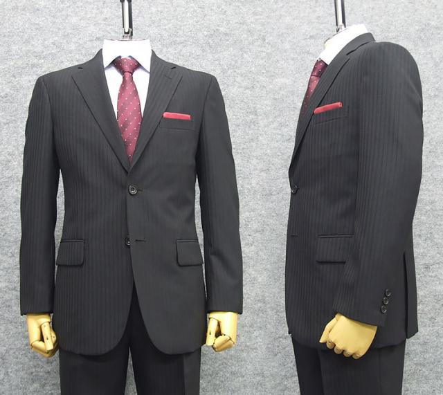 春夏物 2パンツ ベーシック2釦スーツ 濃グレー/ストライプ メンズ