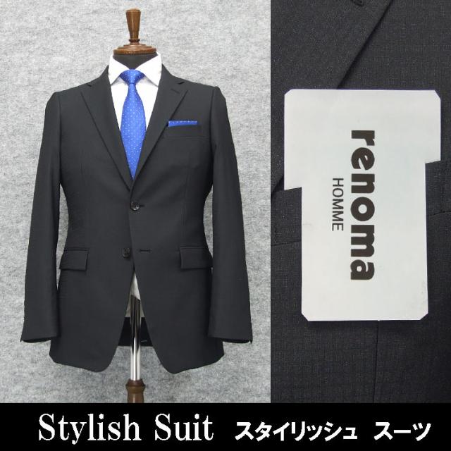 春夏物 [renoma] レノマ 尾州産生地使用 スタイリッシュ2釦シングルスーツ 濃紺/チェック RM0218-88