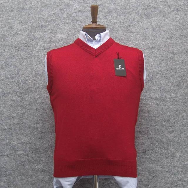 [ROLLEI]　Ｖネックベスト　日本製　ニット　■赤/無地■　ウール100％　還暦　WARMBIZ　メンズ　ROL1180-1