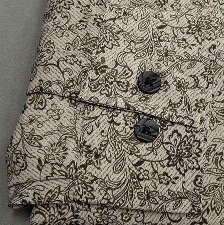 アダルトカジュアルシャツ [ROLLEI] 日本製 長袖 薄茶×濃茶緑 草花柄