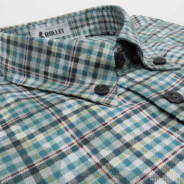 アダルトカジュアルシャツ [ROLLEI] 日本製 長袖 紺系 チェック風