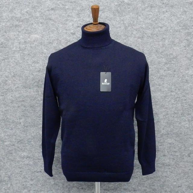 ニットセーター[ROLLEI]　日本製　紺/無地　10G タートルネック　ウール100％　ROL77018-4