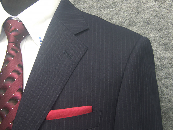 通年 シングル2釦ベーシックスーツ 紺/ストライプ [A体][AB体][BB体