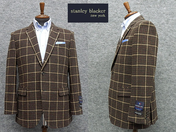 秋冬物[STANLEY BLACKER]スタンリーブラッカー　ツイード　ベーシック2釦シングルジャケット　緑茶系　[AB体][BB体]　メンズ　SBK5301-78