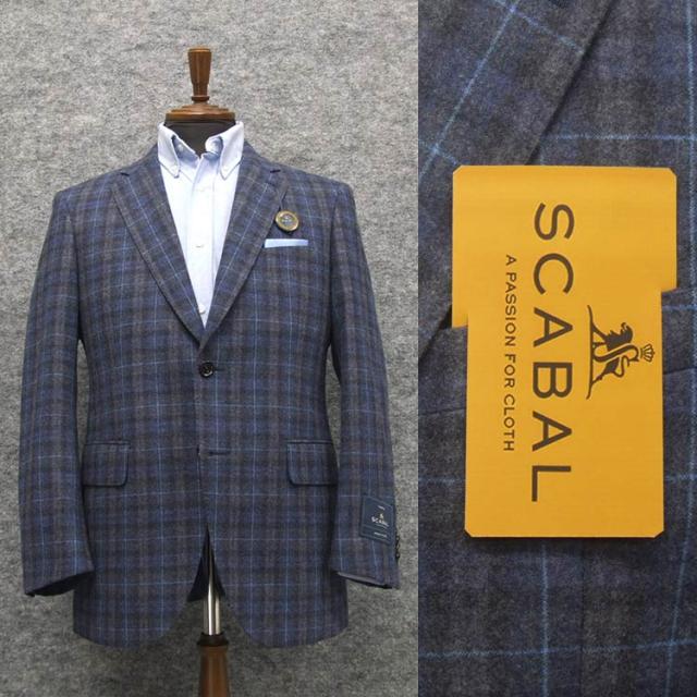秋冬物ジャケット [SCABAL] スキャバル　フランネル生地　ベーシック2釦　紺系格子  [AB体][BB体]　メンズ　SCB-J02