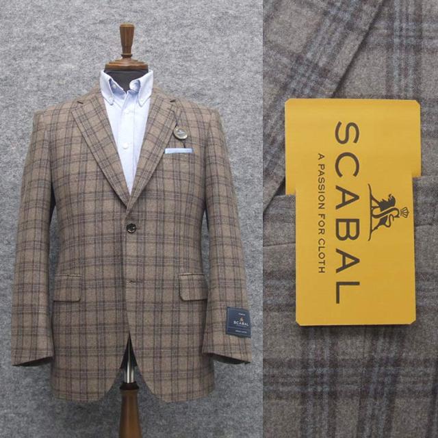 秋冬物ジャケット [SCABAL] スキャバル　フランネル生地　ベーシック2釦　薄茶系格子  [AB体][BB体]　メンズ　SCB-J04