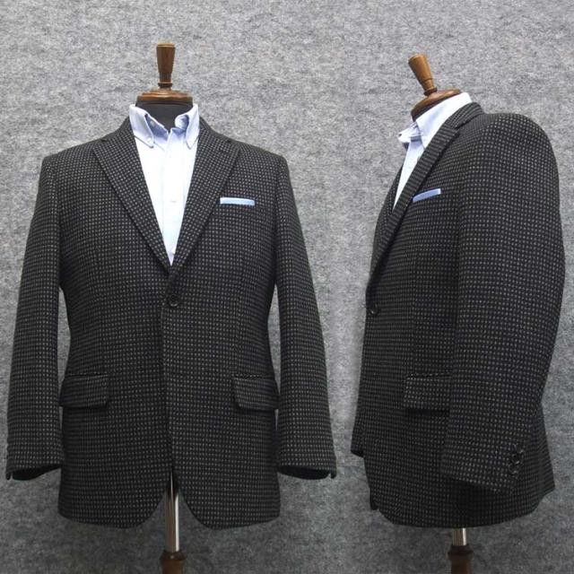 ◎アダルトジャケット★厳選素材★秋冬物　ツイード　黒系/格子　ベーシック2釦ジャケット　[AB体][BB体]　SEJ45112-03