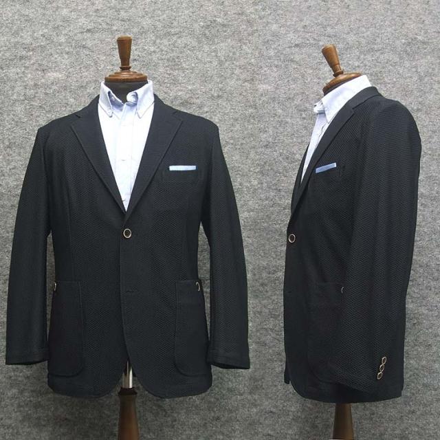 春夏物 ストレッチニットジャケット 紺/ハニカムメッシュ シングル2釦 SEJ95130-13