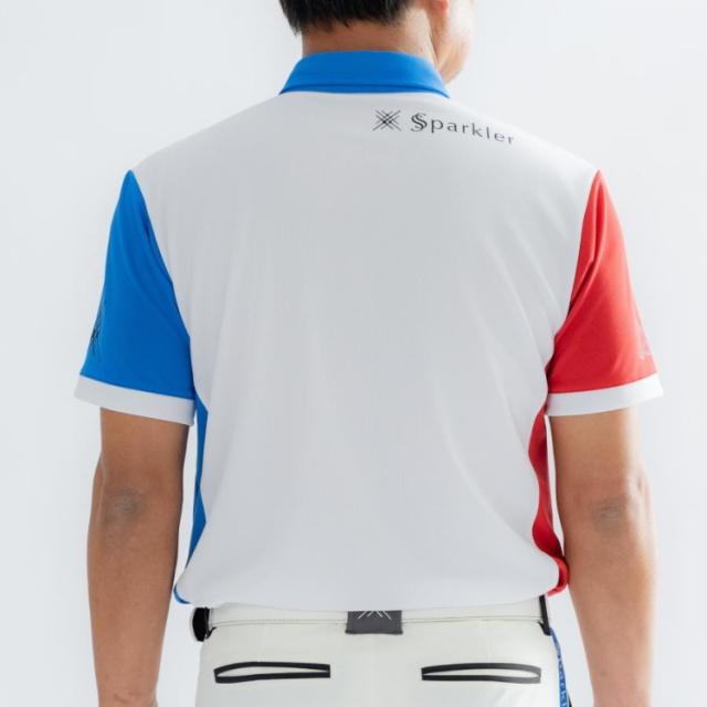 SSparkler（スパークラー） ゴルフウェア ポロシャツ メンズ 半袖 ◆白×赤×青◆ボタンダウン 送料無料　SPKG-S04_1