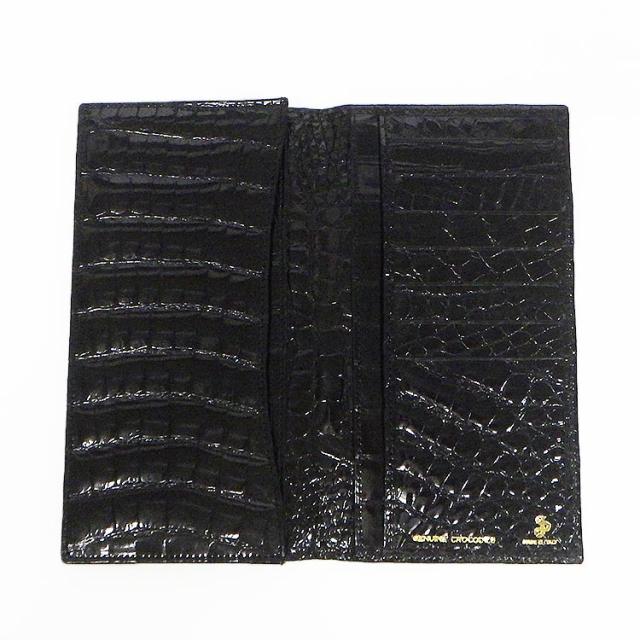 〓天然皮革〓メンズ長財布 札入れ 無双仕立◆ナイルクロコダイル革/センター1枚取り◆黒/シャイニング仕上◆WL10-BK 〓天然皮革〓メンズ長財布 札入れ 無双仕立◆ナイルクロコダイル革/センター1枚取り◆黒/シャイニング仕上◆WL10-BK
