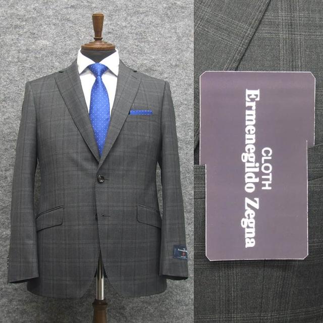 春夏物　グレー系大格子　[Ermenegildo Zegna] ゼニア TROPICAL使用　スタイリッシュ2釦スーツ　[A体][AB体]　ロゴ入り裏地　EZS82