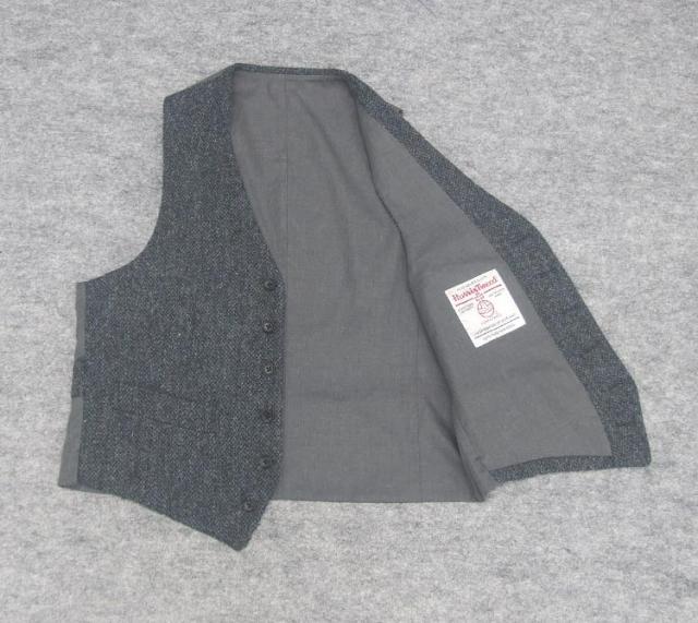 英国生地　[Harris Tweed]ハリスツイード　ベスト　[A体][AB体]兼用 　灰藍/オートミール　5釦　秋冬物　オッドベスト　HTV3200 英国生地 [Harris Tweed]ハリスツイード ベスト [A体][AB体]兼用 灰藍