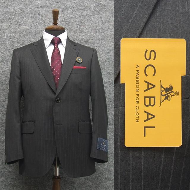 通年〜春夏物　[Scabal] スキャバル　ベーシック2釦シングルスーツ　グレー/ストライプ　日本製　[AB体][BB体]　ロゴ裏地　scb-R51