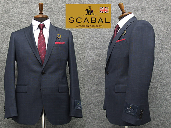 通年物　[Scabal] スキャバル　Super140sオーダー生地使用　スタイリッシュ2釦スーツ　藍/中格子　日本製　[YA体][A体][AB体]　scb102