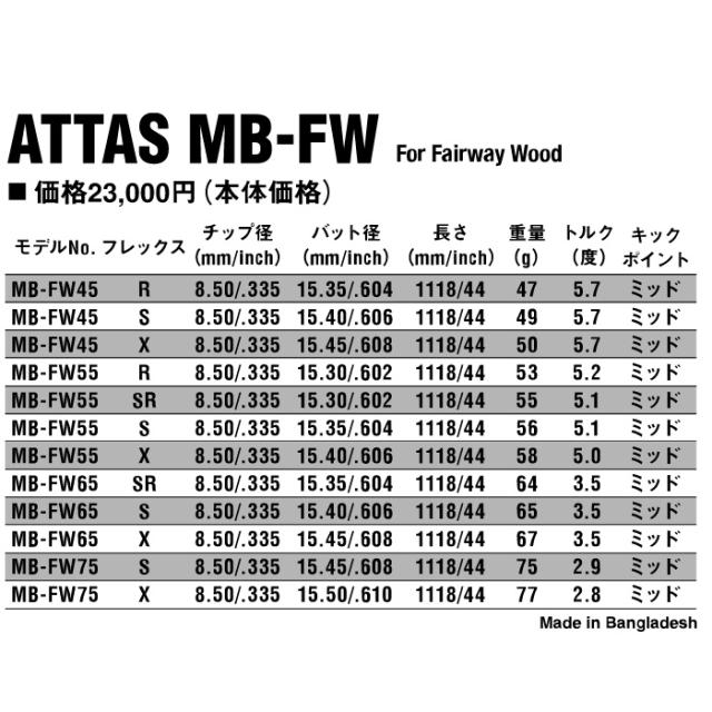 テーラーメイド用スリーブ付シャフト USTマミヤ ATTAS MB FW アッタス MB FW フェアウェイウッド用 日本仕様_1