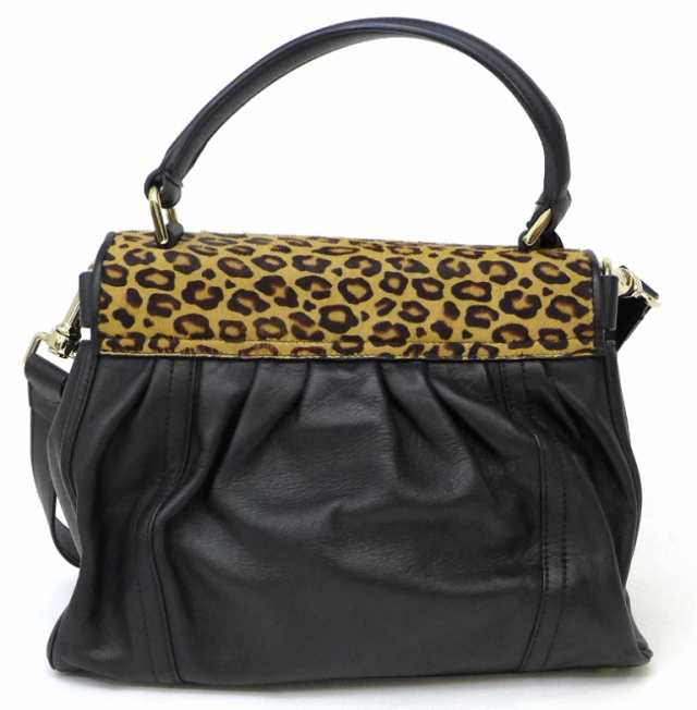 ｴｽｶｰﾀﾞ ESCADA ﾊﾝﾄﾞﾊﾞｯｸﾞ 2WAY ｽﾄﾗｯﾌﾟ付 黒 革×ﾊﾗｺ 【中古】(41394 