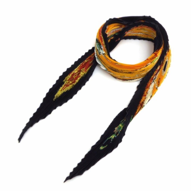 エルメス HERMES プリーツスカーフ 王立アンダルシア馬術学校 黒・黄 シルク100% 【中古