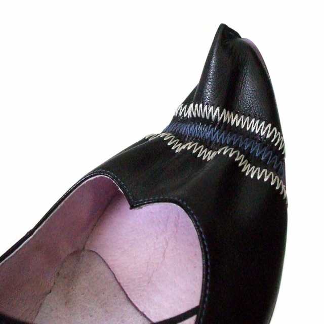 美品 MANA マナ レザーヒールパンプス (黒 日本製 Made in Japan 靴 刺繍) 111190【中古】｜au PAY マーケット