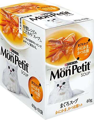 モンプチ スープ パウチ 成猫用 かにかま、 かつお節入り まぐろスープ