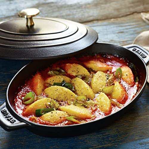 staub ストウブ 「 オーバル ホットプレート ブラック 23cm 」 両手 ...