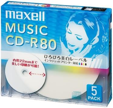 maxell 音楽用 CD-R 80分 インクジェットプリンタ対応ホワイト(ワイド印刷) 5枚 5mmケース入 CDRA80WP.5S