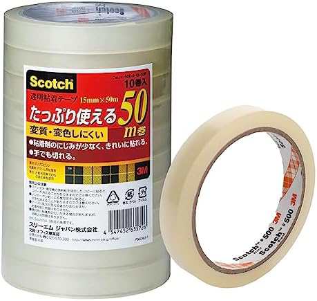 3M スコッチ 透明テープ 10巻パック 15mm×50m 大巻 500-3-15-10P