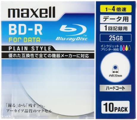 maxell データ用 BD-R 片面1層 25GB 4倍速対応 インクジェットプリンタ対応ホワイト(ワイド印刷) 10枚 5mmケース入 BR25PPLWPB.10S
