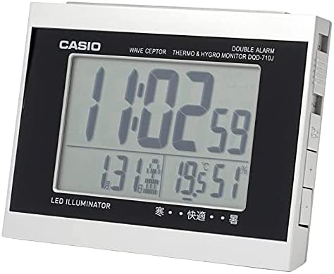 CASIO(カシオ) 目覚まし時計 電波 シルバー デジタル ダブルアラーム 温度 湿度 カレンダー 表示 DQD-710J-8JF