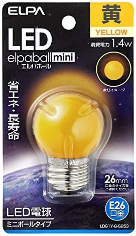 ELPA エルパ LED電球G40形E26 黄色 DG1Y-G-G253