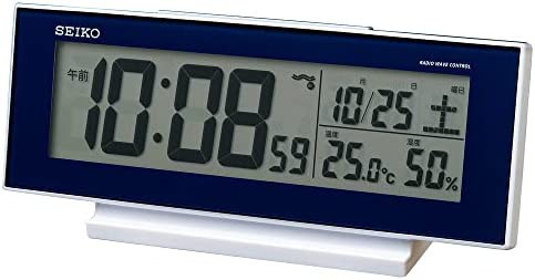 セイコー クロック 目覚まし時計 常時点灯 電波 デジタル カレンダー 温度 湿度 表示 夜でも見える 濃青 メタリック SQ762L SEIKO