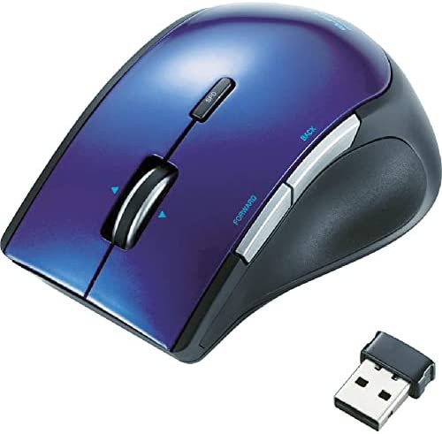エレコム マウス ワイヤレス (レシーバー付属) Mサイズ 5ボタン (戻る・進むボタン搭載) BlueLED ブルー M-BL22DBBU