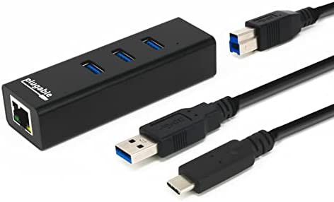 Plugable USB 3.0 ハブ バスパワー 3ポート 有線 LANイーサネット USB-C 対応 Windows macOS Linux ChromeOS 互換（USB-C ケーブル、USB