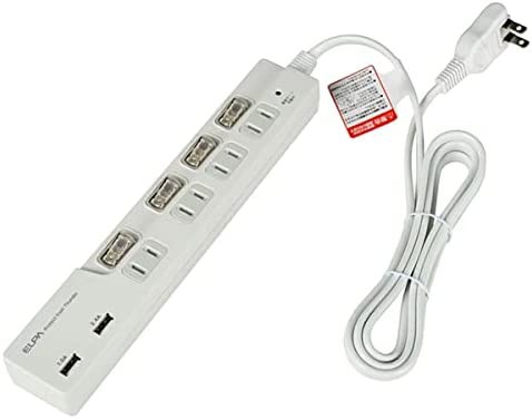 エルパ 電源タップ 個別スイッチ LEDランプ 雷ガード AC4個口 USB2個口 2m WBS-LS42USB(W)