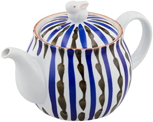 急須 おしゃれ: 有田焼 うさぎ十草 U型茶漉付きポット(425cc) Japanese Tea pot Porcelain/Size(cm) 17.5x10.5x11/No:467434