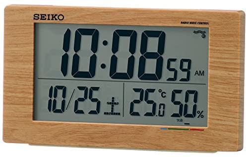 セイコー クロック 目覚まし時計 電波 デジタル カレンダー 快適度 温度 湿度 表示 薄茶 木目 SQ784A SEIKO