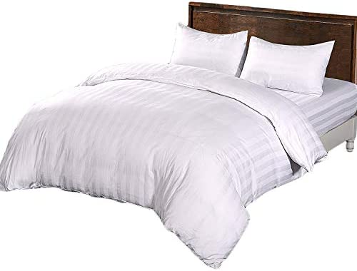 布団カバー 3点セット シングル 綿100% ホワイト ストライプ 寝具カバー3点セット 白 ホテル 掛け布団カバー1枚 ボックスシーツ1枚 枕カの通販は