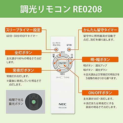 NEC 照明器具用リモコン LEDシーリングライト用 電池別売 RE0208