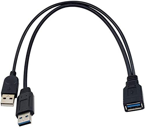 Duttek USB 3.0 二 股延長ケーブル、USB 3.0タイプAメスto デュアル USBオス充電Y延長ケーブル(片側のみ)充電用 30cm