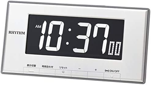 リズム(RHYTHM) 置き時計 白 9.5x19x4.4cm 目覚まし時計 温度 湿度 カレンダー 表示切替式 LED 8RDA78SR03