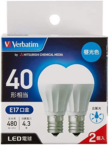 Verbatim バーベイタム LED電球2個セット E17 40W形相当 昼光色 (広配光/定格寿命40000時間/密閉器具対応) LDA4D-E17-G/LCV1X2