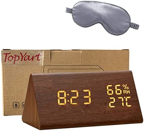 目覚まし時計 置き時計 デジタル 大きなLED数字表示 温度湿度計 カレンダー アラーム 振動/音感センサー 輝度調節 設定記憶 USB給電/電池