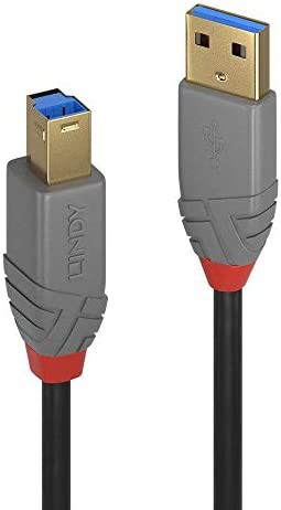 LINDY USB 3.0 TypeA/TypeBケーブル、アントラライン、ブラック、1m(型番:36741)