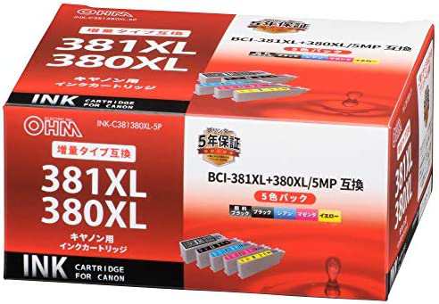 【送料無料】オーム電機 キヤノン互換インク BCI-381XL+380XL/5MP 5色パック 増量タイプ INK-C381380XL-5P 01-3888 OHM